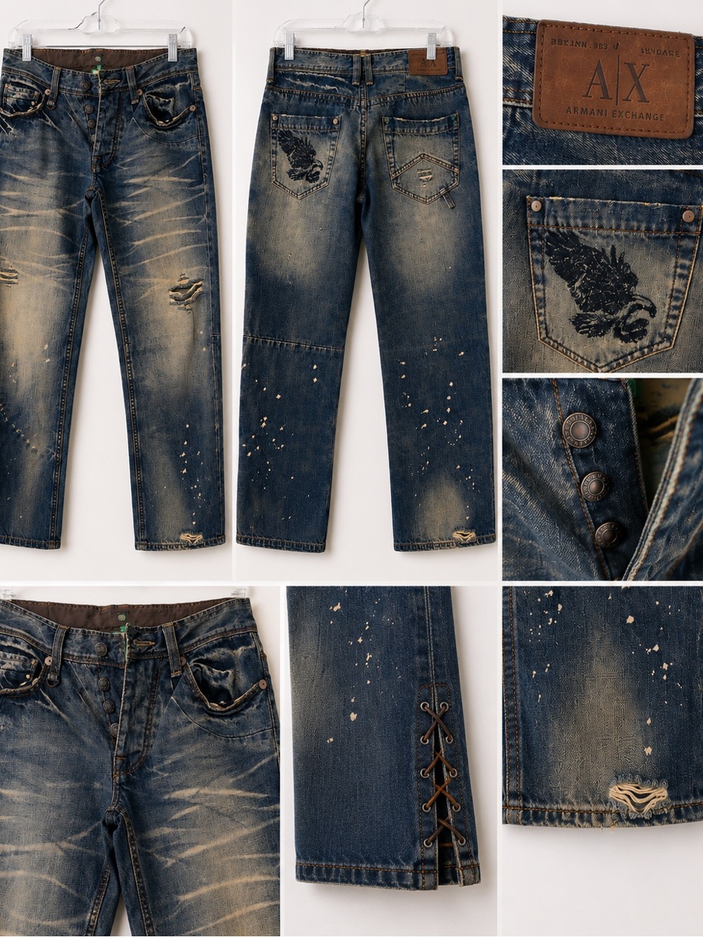 Armani Exchange Faded Blue Straight-Leg Jeans with Embroidered Back Pocket